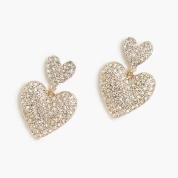 J Crew double stacked pave heart statement earrings - Picture 1 of 6